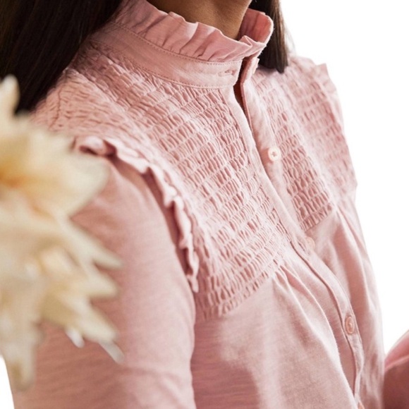 Boden Blush Pink Smocked Yoke Jersey Knit Top Size 6 - Picture 3 of 13